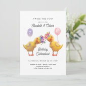 Invitation Joint Birthday Invite, Duck Double Party (Debout devant)