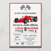 Invitation joint birthday party for siblings race car  (Devant)