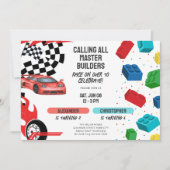 Invitation Joint Building Blocks & Race Cars Sibling Birthday (Devant)