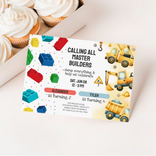 Invitation Joint Construction & Building Blocks Birthday