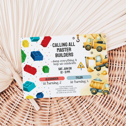 Invitation Joint Construction & Building Blocks Birthday