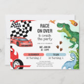 Invitation Joint Dinosaur & Race Cars Sibling Birthday (Devant)