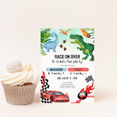 Invitation Joint Dinosaur & Race Cars Sibling Birthday