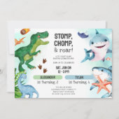 Invitation Joint Dinosaur & Sharks Sibling Birthday (Devant)