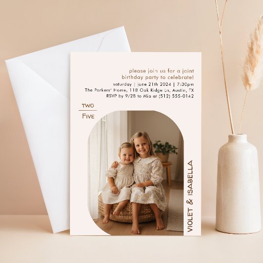 Invitation Joint Dual Sister Photo Birthday Party Celebration