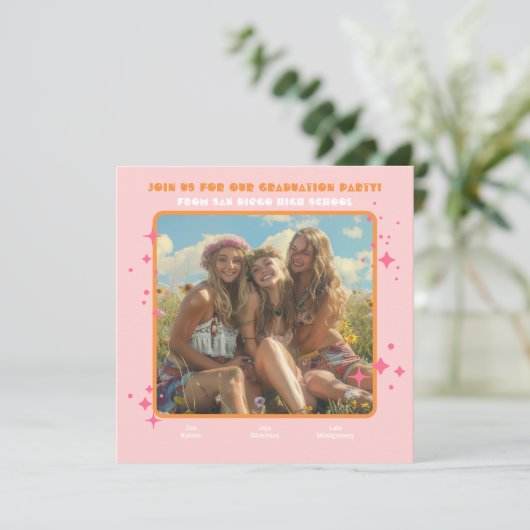 Invitation Joint Hippie Photo Graduation Party 3 personne (Debout devant)