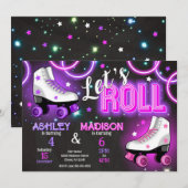 Invitation Joint Roller Skating Birthday Party Neon Glow (Devant / Derrière)