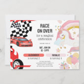 Invitation Joint Unicorn & Race Cars Sibling Birthday (Devant)