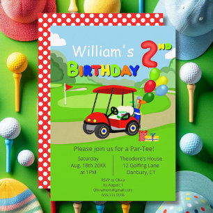 Invitation Joli 2e Anniversaire Chariot de Golf Rouge Garçon