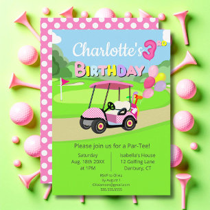 Invitation Joli 3e Anniversaire Golf Féminin Rose à pois