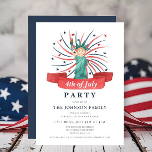 Invitation Joli 4 juillet rouge blanc et bleu patriotique