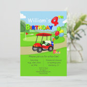 Invitation Joli 4e anniversaire Red Golf Cart Boy's (Debout devant)
