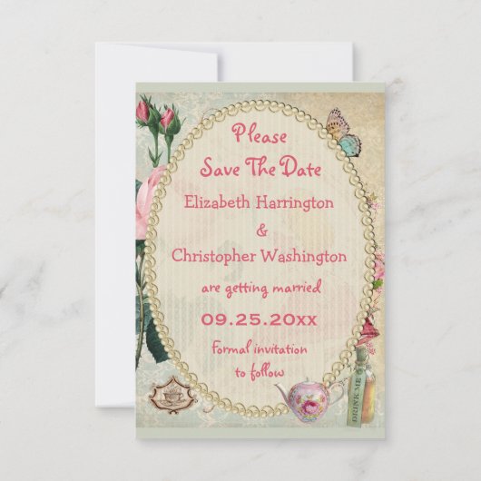 Invitation Joli Alice au pays des merveilles Mariage Save the (Dos)