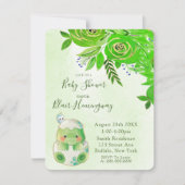Invitation Joli Alligator Vert Baby shower de fleurs d'or (Devant)