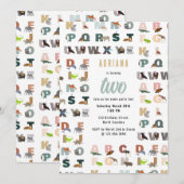 Invitation Joli Alphabet ABC Animaux Joyeux Anniversaire (Devant / Derrière)