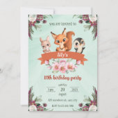 Invitation joli animal de dessin animé lapin écureuil manchot (Devant)