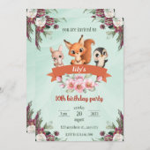 Invitation joli animal de dessin animé lapin écureuil manchot (Devant / Derrière)