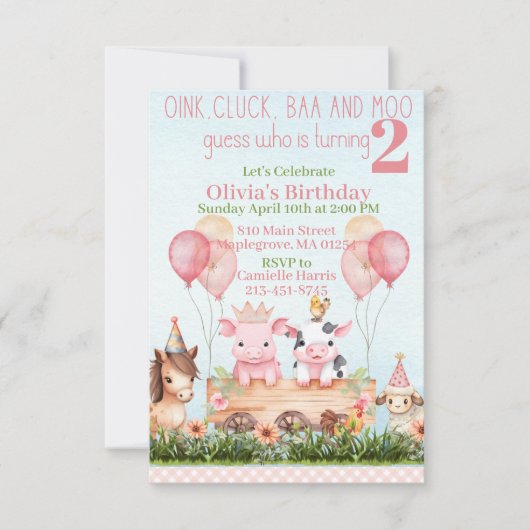 Invitation Joli animal de ferme nid d'anniversaire (Devant)