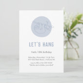 Invitation Joli animal Sloth Simple Moderne Bleu Anniversaire (Debout devant)
