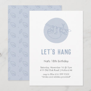 Invitation Joli animal Sloth Simple Moderne Bleu Anniversaire
