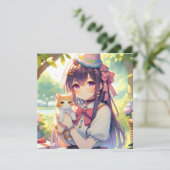 Invitation Joli Anime Holding Kitten Girl'Anniversaire (Debout devant)