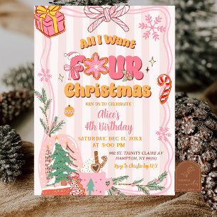 Invitation Joli Anniversaire 4 ans Noël Rétro Hiver