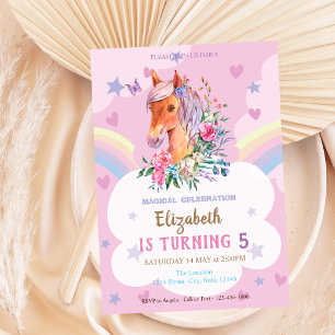 Invitation Joli Anniversaire Arc-en-Ciel Étoiles Cœurs Poney