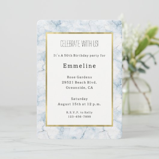 Invitation Joli Anniversaire Bleu Clair Chic (Debout devant)