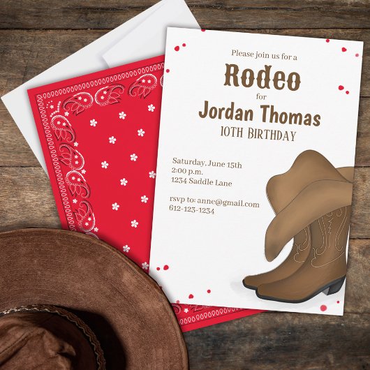 Invitation Joli Anniversaire Cowboy Rodeo Simple Rouge Bandan