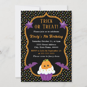 Invitation Joli Anniversaire Cupcake Halloween Friandises ou 