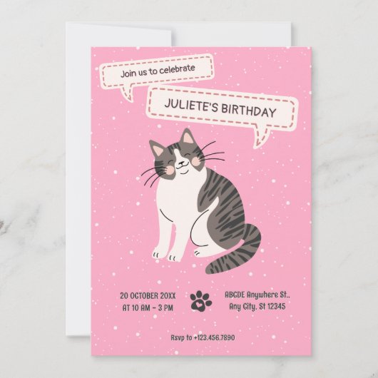 Invitation Joli anniversaire de chat (Devant)