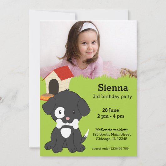 Invitation Joli anniversaire de chiot (Devant)