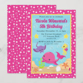 Invitation Joli Anniversaire de enfant de baleines sous-marin (Devant / Derrière)