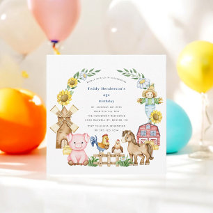 Invitation Joli anniversaire de enfant de ferme moderne