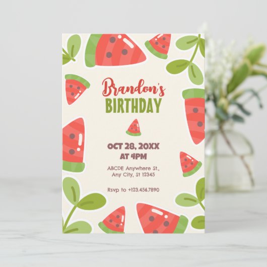 Invitation Joli anniversaire de pastèque (Debout devant)