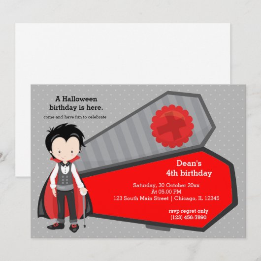 Invitation Joli anniversaire de vampire (Devant / Derrière)