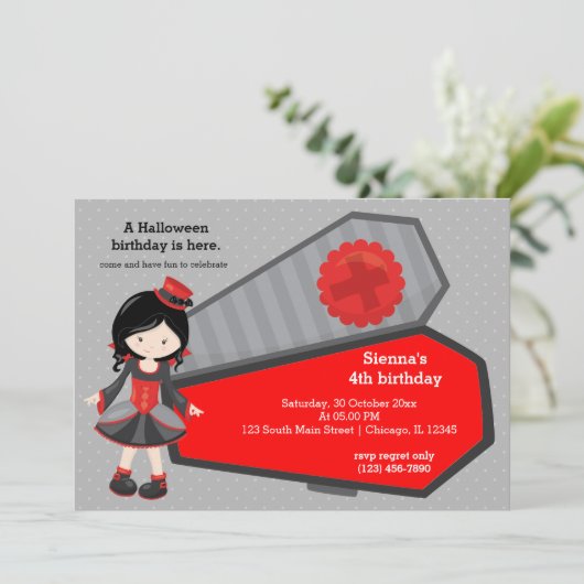 Invitation Joli anniversaire de vampire (Debout devant)