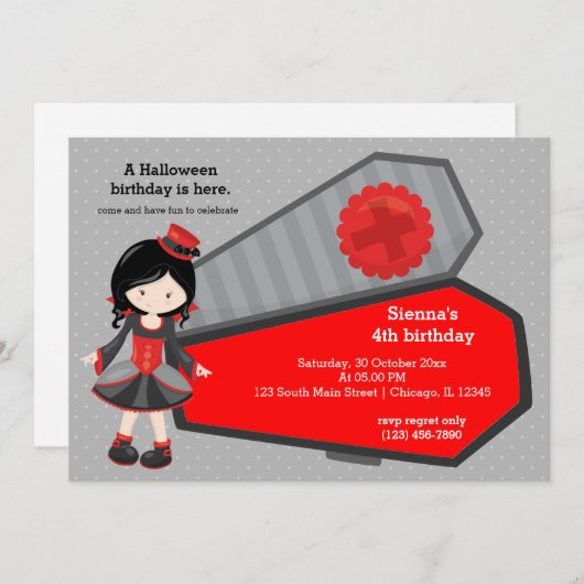 Invitation Joli anniversaire de vampire (Devant / Derrière)