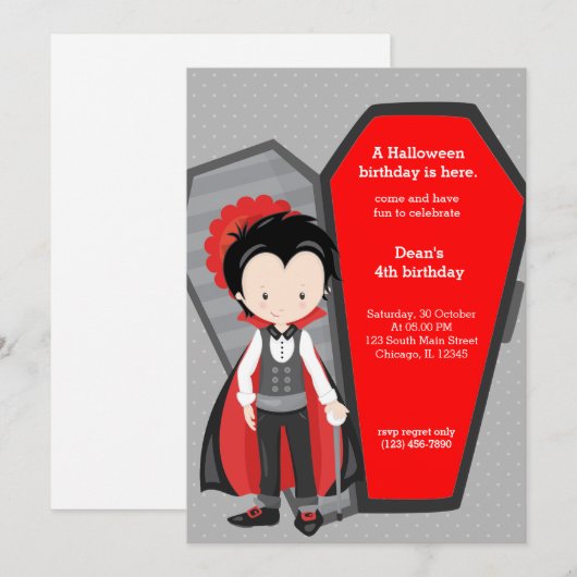 Invitation Joli anniversaire de vampire (Devant / Derrière)