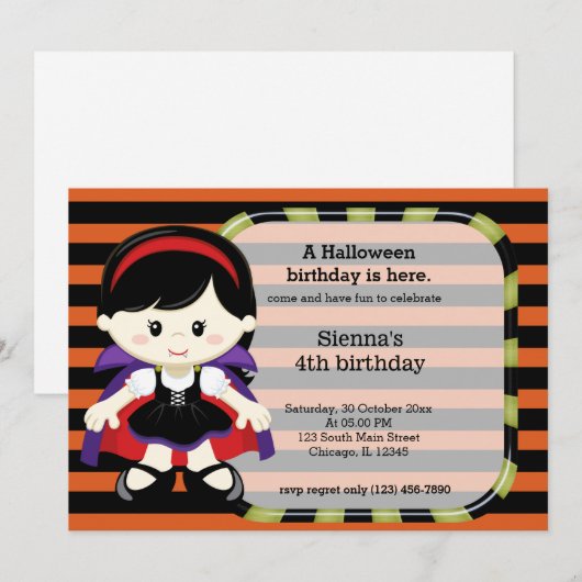 Invitation Joli anniversaire d'halloween (Devant / Derrière)