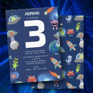 Invitation Joli Anniversaire Enfants Monstre Alien Moderne Es