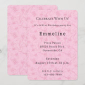 Invitation Joli anniversaire féminin rose floral rose (Devant / Derrière)