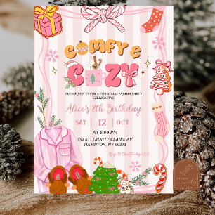 Invitation Joli Anniversaire Fille Pyjama Noël Rétro