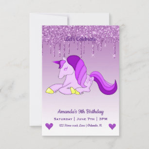 Invitation Joli Anniversaire Licorne Magique & Cœurs