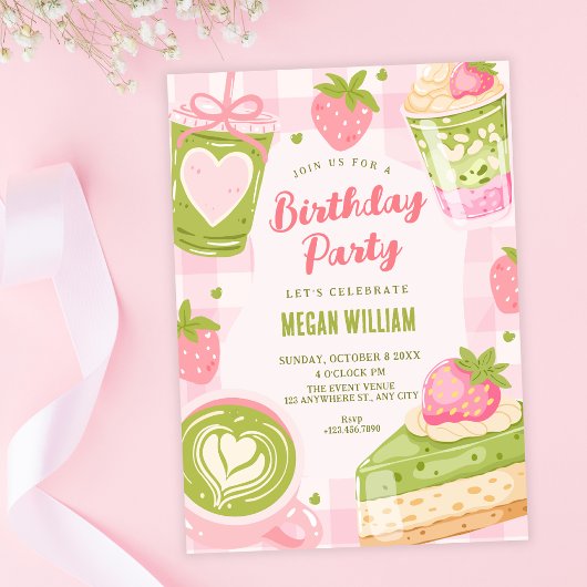 Invitation Joli anniversaire matcha fraise sucré