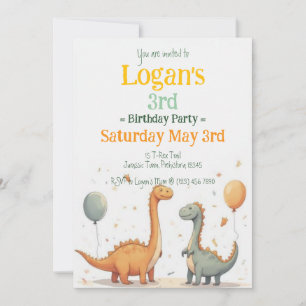 Invitation Joli Anniversaire Minimaliste Dinosaure 3 ans Enfa