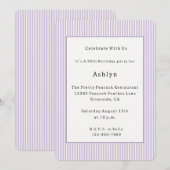 Invitation Joli Anniversaire Rayures Blanches Lilas (Devant / Derrière)