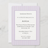 Invitation Joli Anniversaire Rayures Blanches Lilas (Devant)