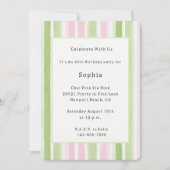 Invitation Joli Anniversaire Rayures Rose Menthe (Devant)