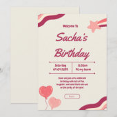 Invitation joli anniversaire rose pailleté féminin (Devant / Derrière)